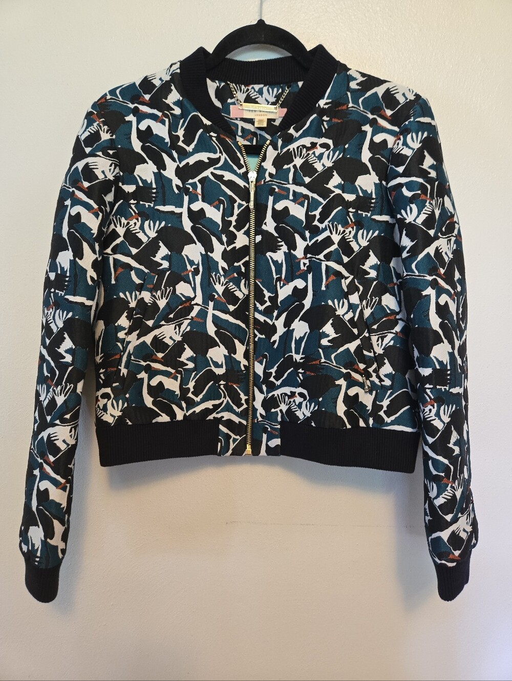 Ted Baker Joeshi Bomber Jacket London Crane Black Blue 2 (6) Womens